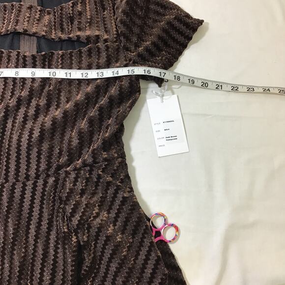 UNIQUE VINTAGE SZ M 6-8 brown zigzag metallic velvet swing retro dress NWT B116 - Picture 6 of 7